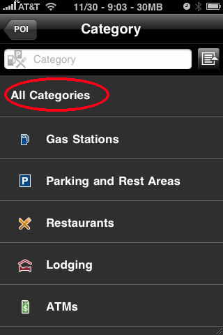 navigon iphone all categories