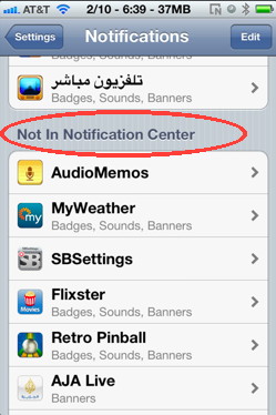 Notification center settings
