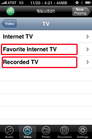 orblive internet tv on iphone  favorites