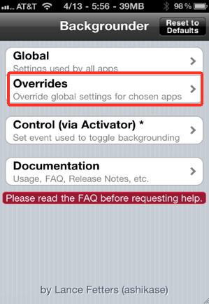 Override is a feature in Backgrounder to give a specific background option to each application