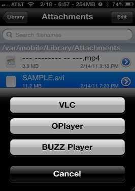 Play an avi or any file format with an iPhone application that supports it