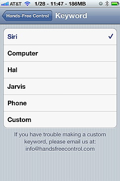 Setting a keyword for hand free control for Siri