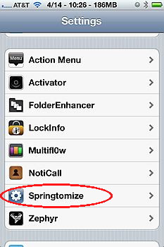 Access springtomize settings in iOS 5