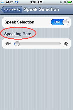 Control the spead of the speech with reading selection for iOS 5