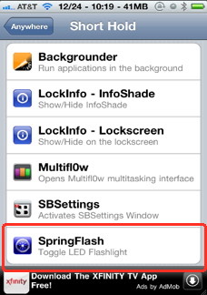 Cydia SpringFlash is an Activator hack that gives true iPhone flash