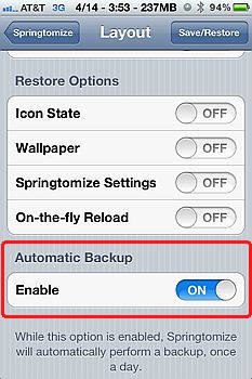 Time machine backup with springtomize 2