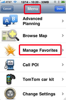 tomtom app for iphone GPS  manage favorites