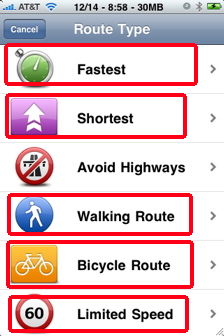 tomtom GPS iphone route type