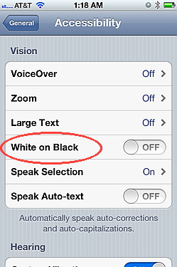 White on black is an iOS 5 feature