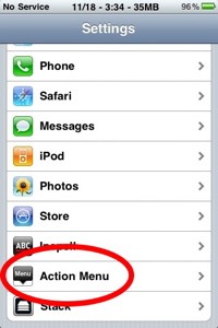 Action menu for iPhone